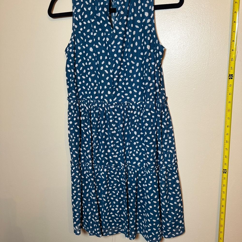 Blue Sleeveless Dress with White Polka Dots